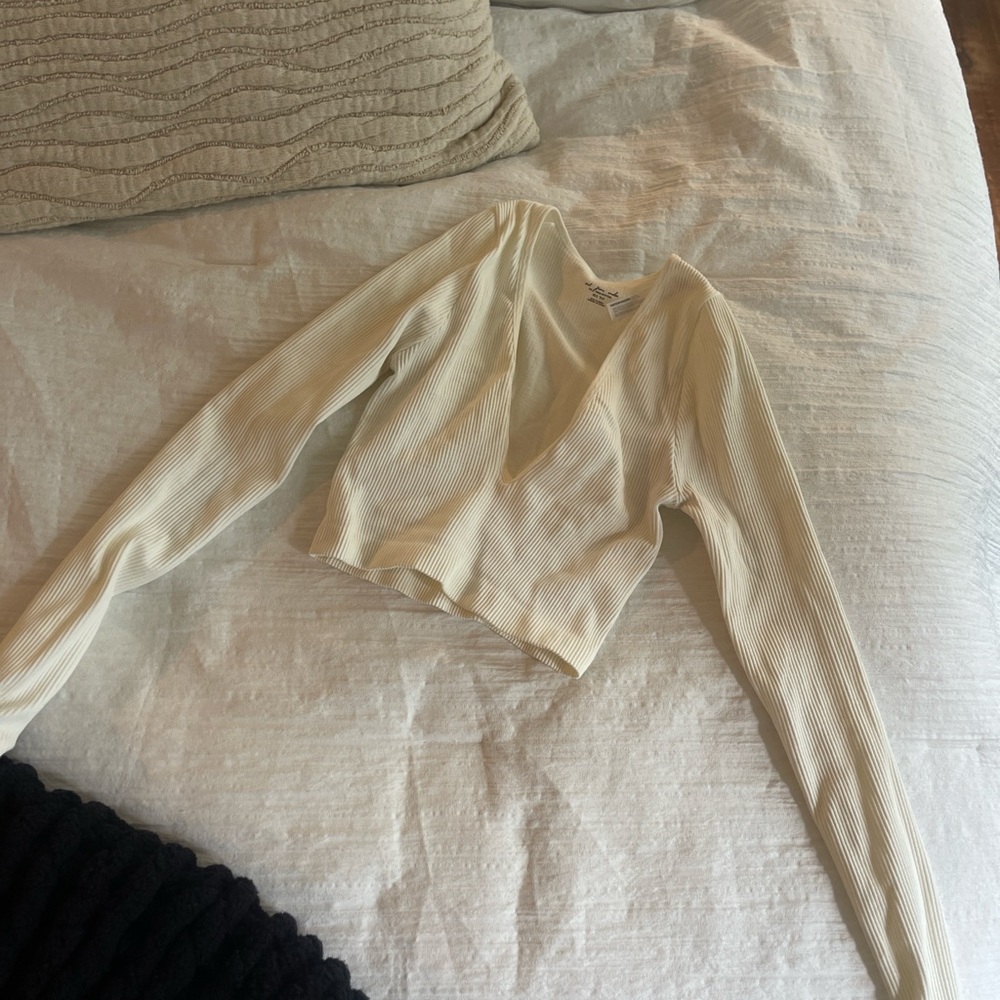 Urban Outfitters Cream Ribbed Crop Top